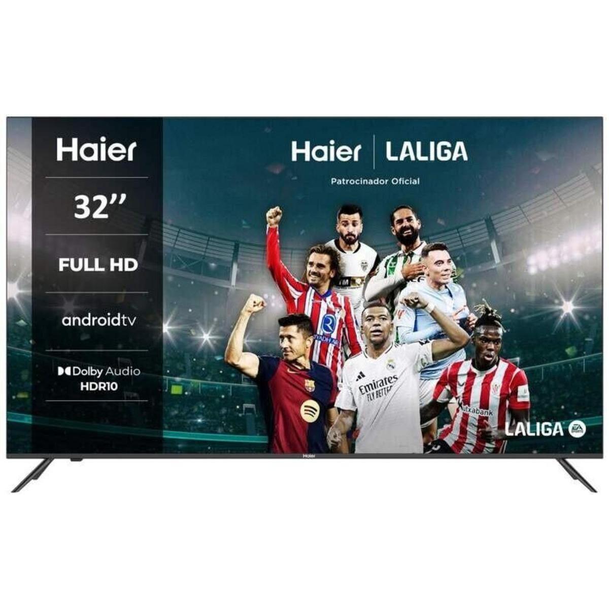 Haier Smart TV 32" H32K702FG OE, Pantalla Full HD con HDR10, Android TV con Google Assistant, Sonido Envolvente con Dolby Audio, HDMI, Diseño sin Marcos