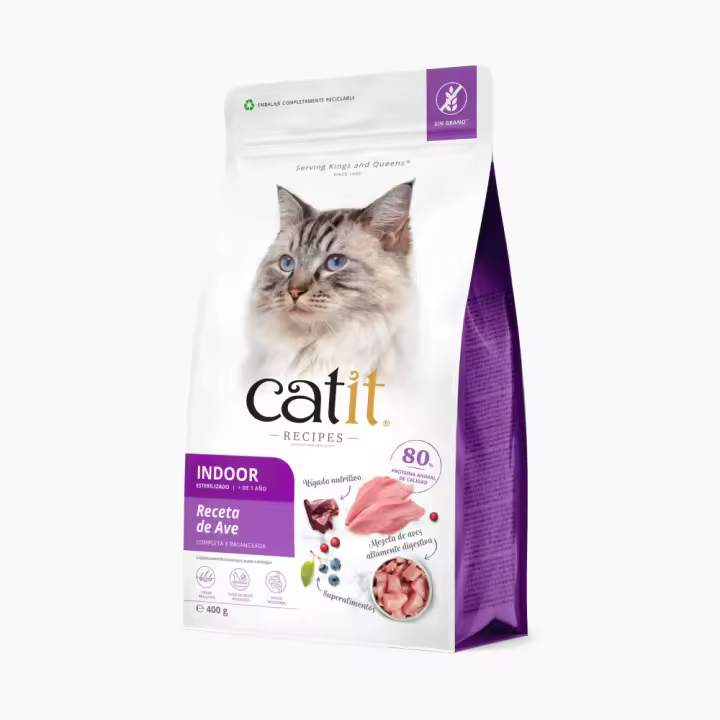 Hagen Tropican Mascotas Pienso para Gatos CATIT RECIPES ESTERILIZADO Aves 400 Gr INDOOR - Salud Digestiva | Piel y Pelaje Saludables | Reducción de Olores - 1