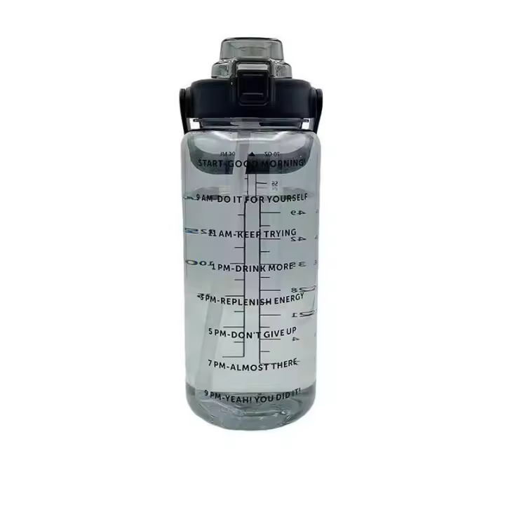 Botella De Agua Portátil De 2L Con Palanca Y Marca De Tiempo Para Deportes Al Aire Libre Y Fitness Capacidad Grande De Plástico - 1