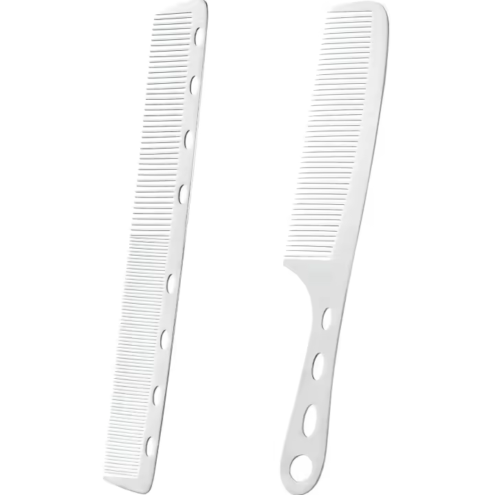 Peine de metal para cortar el pelo, peine de dientes finos, peine de acero inoxidable para peluquero, peine de peluquería con agujero (plata) - 1