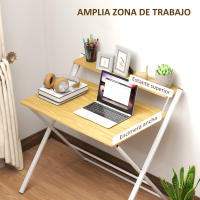 HOMCOM Escritorio Plegable Mesa de Escritorio Plegable con Estante Abierto Escritorio Pequeño para Estudio Hogar Oficina 86x66x82 cm Natural - details 4