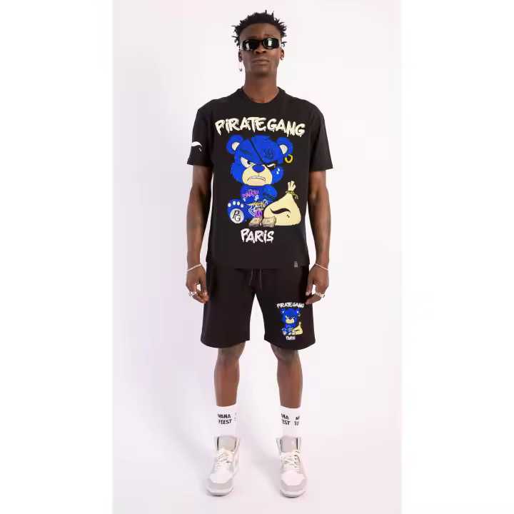 Conjunto PirateGang París Negro Pedrería Brillante Oso Azul Moneybag - 1