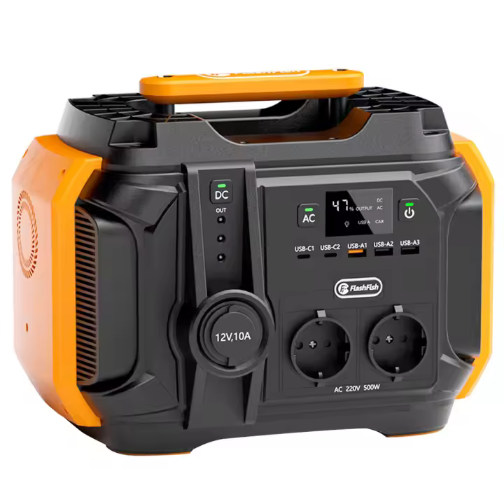 Flashfish A501 Estación de Energía Portátil de 500W, Batería de 540Wh AC 230V, 3 Modos de Carga, Linterna LED con Modo SOS, Generador Solar de 1000W Pico para Acampada al Aire Libre, 2*AC, 3*DC, 3*USB-A, 2*Type-C - 1