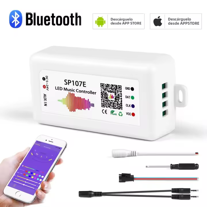 Controlador De Música LED SP107E Para Tira LED WS2812B Compatible Con Bluetooth SPI Control De Color Completo Dimmer 5-24V Para Salón - 1