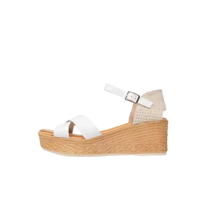 HLUNA - Sandalias de cuña con plataforma ligeras con tiras cruzadas de color blanco marrón y plata HF39 Destaconadas con pulsera al tobillo HF39 - 1