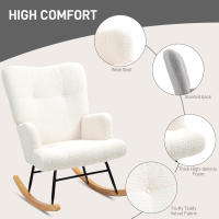 HOMCOM Mecedora de Borreguito Mecedora para Lactancia con Respaldo Capitoné y Base de Madera de Caucho Carga 120 kg Silla Mecedora para Salón Dormitorio a - details 4