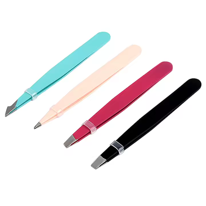 Pinzas de precisión de acero inoxidable para cejas, herramienta de belleza de maquillaje, extractor de pelos finos, 4 piezas - 1