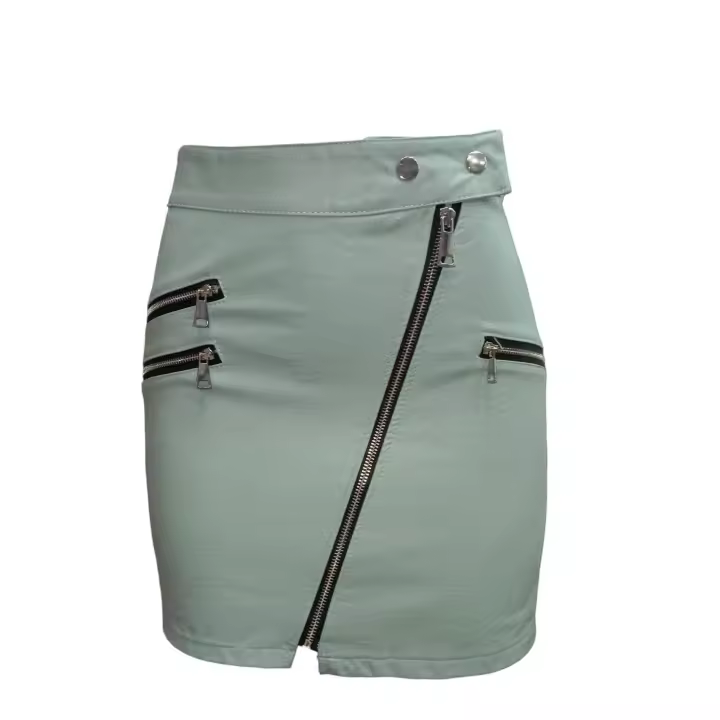 Falda de Cuero Sintético para Mujer Kellys - Elegante y Moderna - Ajustada - Cierre con Cremallera - Color Negro - Talla y Temporada Variadas - 1