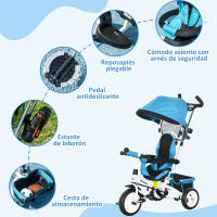 HOMCOM Triciclo para Bebés Triciclo Evolutivo para Niños con Toldo Plegable Mango de Empuje Telescópico y Desmontable Cinturón de Seguridad y Cesto 95x50x106 cm - details 1