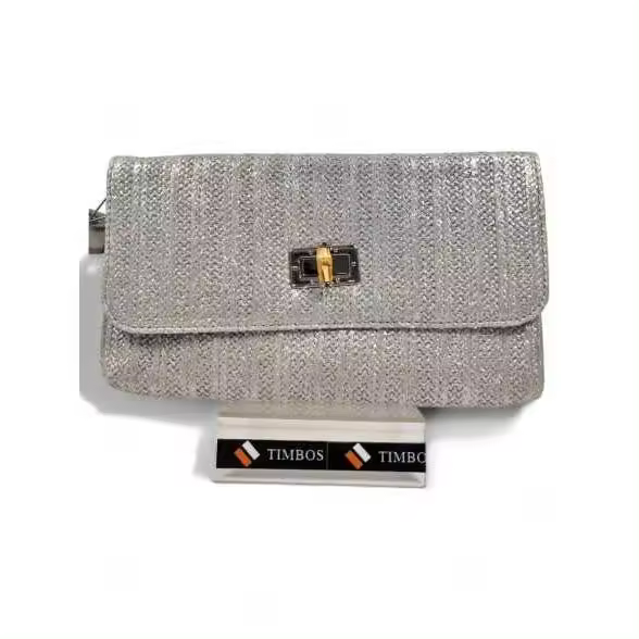 TIMBOS Bolso Tipo Sobre Rafia Plata 129946 - 1