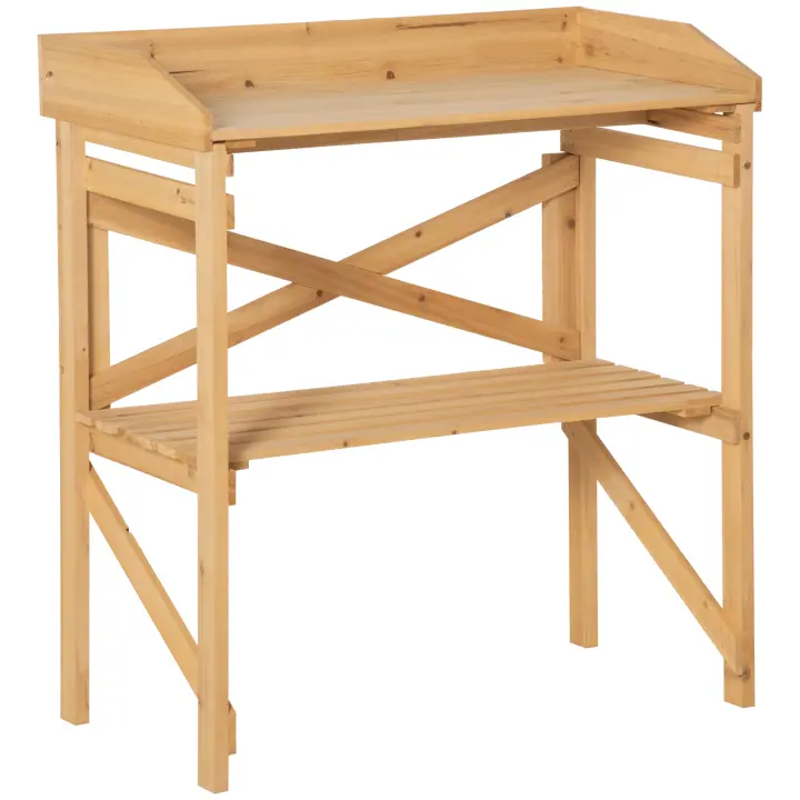 Mesa de Plantación con estante 80x40x84cm, Mesa de Flores de Madera marron Claro para Jardín y Balcón - 1