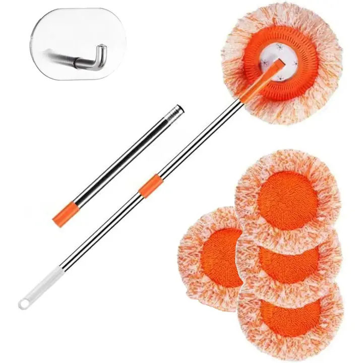 Trapeador de limpieza giratorio de 360 grados, incluye 4 cabezales reemplazables adicionales y un gancho resistente de acero inoxidable (1,5 m/59 pulgadas). - 1