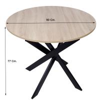 Skraut Home - Mesa Comedor Fija Redonda, Salón Comedor, Modelo ZEN, color Roble, Patas Metálicas en Negro Mate, Ø90x90x77cm - details 1