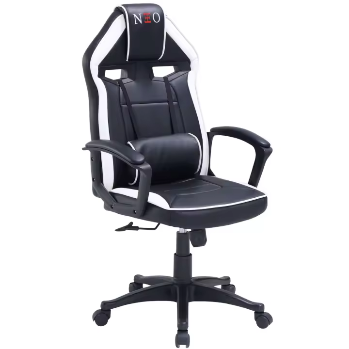 Silla Gaming Ergonómica Luc Reclinable, con Cojín Lumbar y Reposabrazos Acolchados Color Negro y Blanco - 1