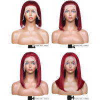 Pelucas Bob Cortas De Cabello Humano Color Rubí Oscuro 13x4 99J Peluca Frontal Completa Cortes Rectos Para Mujer Negra - details 7