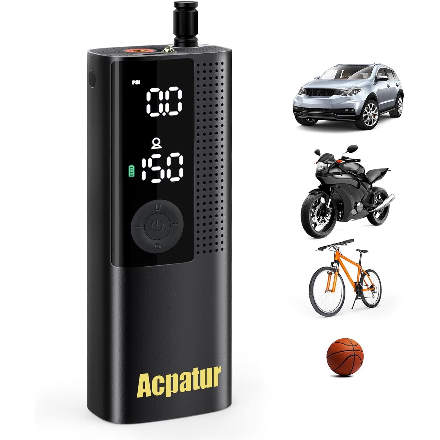 Compresor de Aire Inalámbrico Portátil Inflador ruedas de coches, bicicletas sin cables a batería.