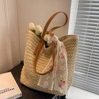 Bolso de mano de gran capacidad para mujer, bolsa de hombro tejida a mano, fresca, Rural, de hierba, de verano - details 8