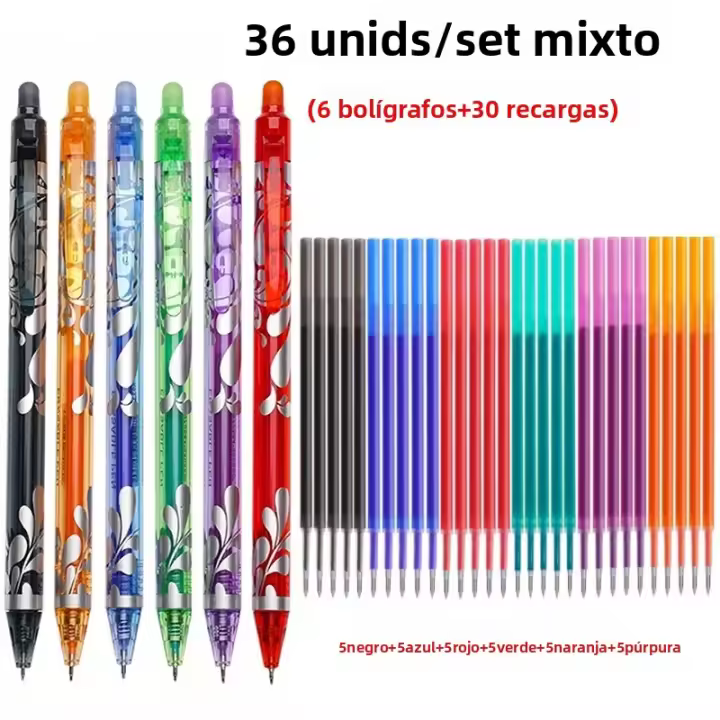 Juego De Bolígrafos De Gel Erasables 0.5mm Set De 6 Colores Alta Capacidad De Tinta Lavable Mango Súper Recargable Para Escritura En Oficina Y Escuela - 1
