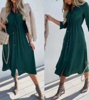 Vestido De Mujer Estilo Casual Cintura Media Manga Media Color Sólido Prenda A-Linea Con Cuello En V Y Detalles De Encaje - details 5