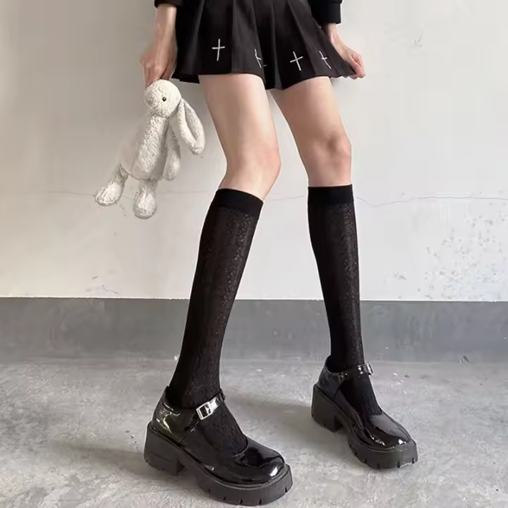 Medias Largas De Estilo Japonés Para Estudiantes De Secundaria Medias De Verano Delgadas Para Mujer Color Negro Y Blanco Medias JK Para Niñas - 1