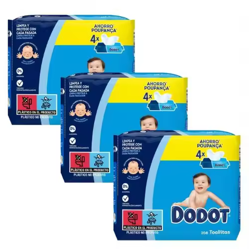DODOT Toallitas dermo active para bebé PACK AHORRO de 12 paquetes de 52 unidades (624 toallitas) - 1