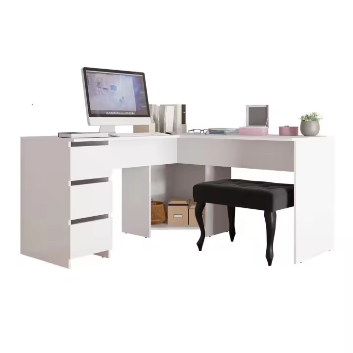 Mesa de ordenador esquinera Comfivo 391, Muebles ES, Con cajones, Blanco, 142 x 74 x 142cm - 1