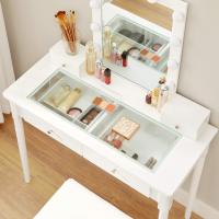 Tocador blanco elegante con espejo y luces led regulables, incluye taburete tapizado, amplio almacenamiento con 2 cajones grandes y 2 pequeños, diseño compacto y estable que ahorra espacio - details 5