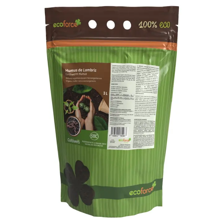 CULTIVERS Humus de Lombriz Ecológico 3 L. Abono para Plantas Universal para Huerto, Frutales, Césped y Jardín. 100% Natural - 1