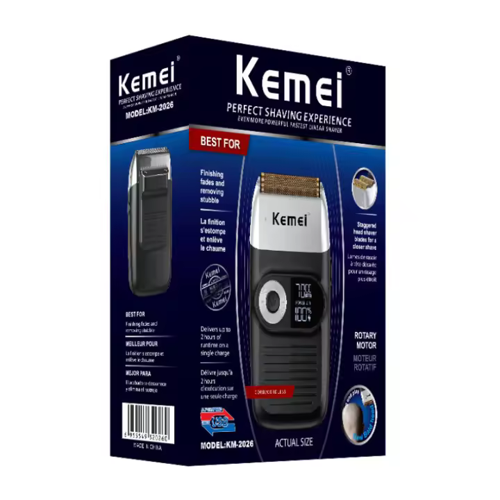 Afeitadora KM-2026 KM-2027 de gran capacidad, batería de litio, pantalla LCD, cuchilla de acero fino 2 en 1 - 1