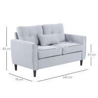 HOMCOM Sofá de 2 Plazas Sillón Biplaza para Salón con Cojines y Asiento Acolchado Funda de Almohada Lavable 140x78x83 cm Gris Claro - details 3