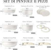 Juego de 11 ollas y sardén, no pegajoso, Mango desmontable, cocina de inducción, Mango desmontable, Cocina RV, seguridad Horno/lavavajas (Blanco, 11PCS) - details 4