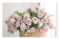1 Bouquet De Flores Artificiales Moradas Peonía Y Rosas Para Decoración De Bodas Y Salón De Estilo Otoño Material Seda - details 9