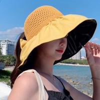 Sombrero De Paja Panamá Para Mujer Verano Protección UV Plegable Amplio Sombrilla De Playa Casual Ajustable Tamaño Free - details 10