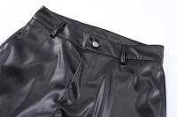 Pantalones De Cuero PU Para Hombre Estilo Hip Hop Harajuku Retro Callejero Casual Ruched Pleated Color Sólido Negro Talla Grande - details 8
