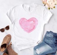 Camiseta Mujer Estampado De Corazón Y Flor Casual Cuello Redondo Manga Corta Blanca Impresión De Amor Talla Regular Algodón Modal Elastano - details 5