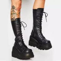 Botas De Mujer Invierno 2024 Con Tacón De Pendiente Alta Antideslizante Moda Grueso Comodidad Casual Estilo Gótico Cierre De Cremallera - details 1