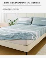 Juego De Sábanas Fitted Con Estampado Rayado De 3 Piezas - Suave Y Transpirable - Incluye 1 Sábana Fitted Y 2 Fundas Para Cojines Para Un Sueño Cómodo - details 6