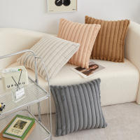 Funda De Cojín Cuadrada De 45x45cm De Peluche De Conejo Falso Para Sofá Y Sala De Estar Decoración Del Hogar Con Estampado Rayado Y Llenado De Algodón - details 1