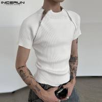 Camiseta De Hombre INCERUN Con Diseño De Cierre De Doble Cremallera Y Rayas Casual Corta S-5XL T-Shirts De Algodón Y Poliéster - details 1