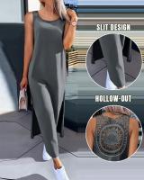 Vestido Largo De Mujer Estilo Casual Fashionable Con Encaje Espalda Descubierta Sin Mangas Cuello Redondo Ajustado Para Todas Las Estaciones - details 6