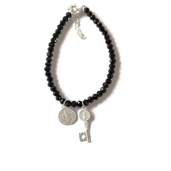 Pulsera de Turmalina con San Benito y Llave de Judas Tadeo, Plata de Ley-40ycuatrojoyeria - 1