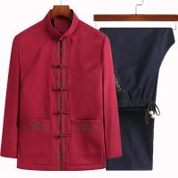 Tang Suit Para Hombres Estilo Chino Con Bordado De Puerta De Anciano Primavera Otoño Traje Hanfu Con Polo Y Pantalones - details 7