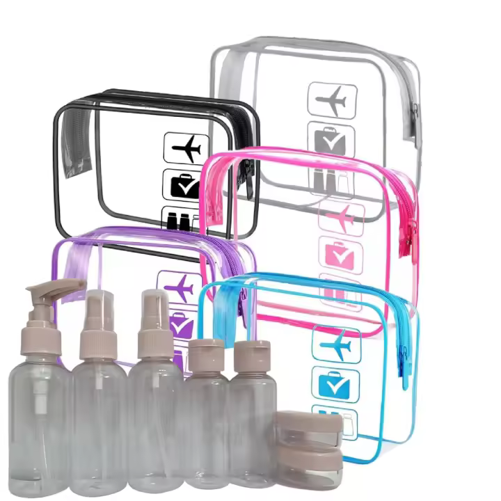 Bolsa de Cosméticos de viaje de 5 piezas subbotella de 7 piezas, unisex, Bolsa de Mano para Aeropuerto y Aerolínea, para satisfacer todas sus necesidades de viaje. - 1
