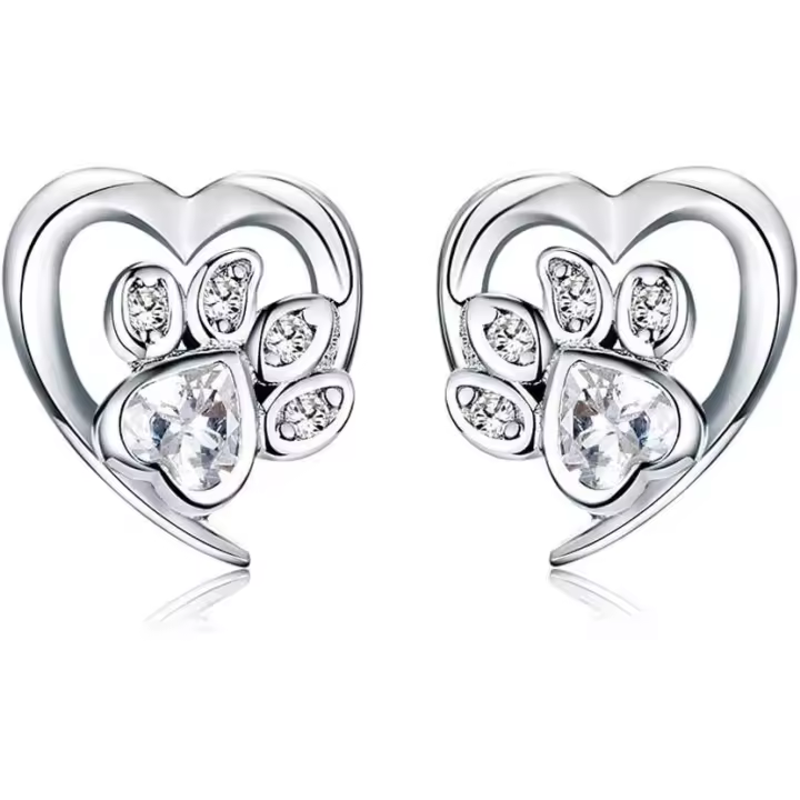Lindos Aretes with shape De Corazón with form De Corazón de Amor infinito y Cristal transparente en Plata de Ley with estampado de pata de Gato y Gato - 1