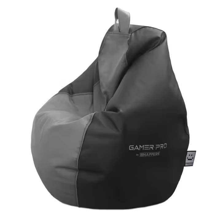 HAPPERS Puff Gamer PRO Polipiel Gris XXL con Respaldo Alto y Garantía Extendida - 1