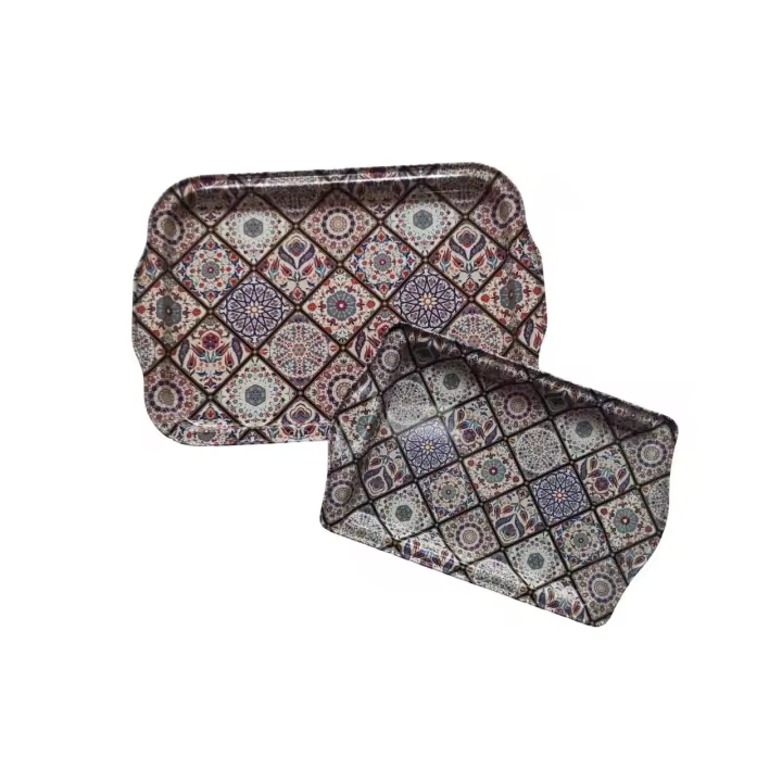 Pack de 2 Bandejas de Metal Diseño étnico para Servir Bebidas y Comidas- Ottoman Empire - 1