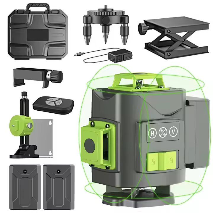 Nivel láser de línea verde 4D 16 para carpintería, 360 líneas horizontales y verticales cruzadas con autonivelación automática, superpotente para interiores y exteriores - 1