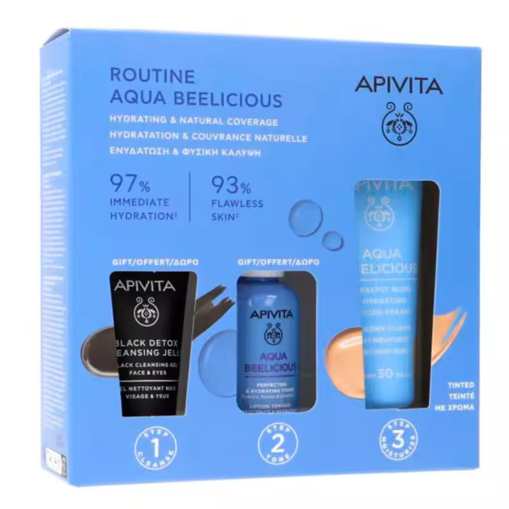 Apivita Aqua Beelicious Crema Fluido Hidratante Color 40 ml + Regalo Aqua Belicious Perfecting Hydrating Toner 50 ml + Gel Cleasing Black 15 ml Pack - 1