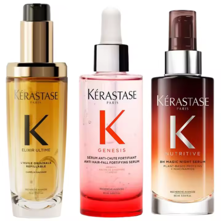 Kérastase Pack Trio Aceites – Genesis Anti-Chute Fortifiant 90ml + Nutritive 8H Magic Night Serum 90ml + Elixir Ultime Huile Capillaire 100ml – Nutrición, Anticaída y Brillo - 1