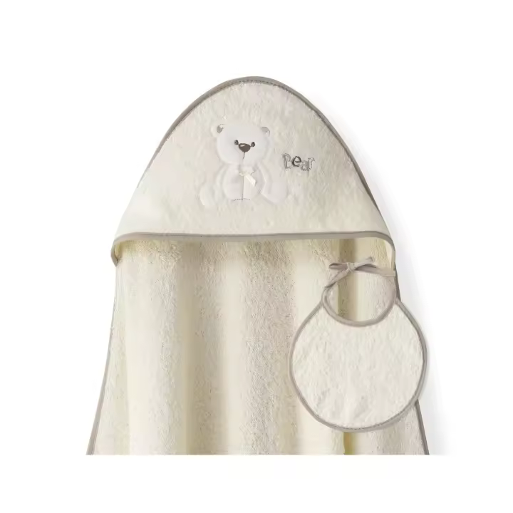 Capa de baño Oso 1x1 lazo+babero beige - 1